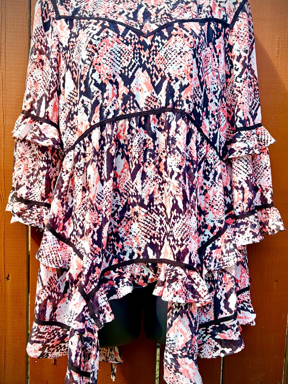 Bar III Pink Navy Abstract Ruffle Tunic Top